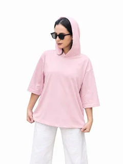 تیشرت کلاهدار زنانه اورسایز آستین سهربع