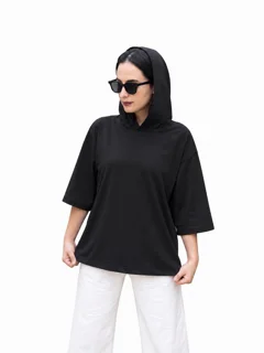 تیشرت کلاه دار زنانه مشکی