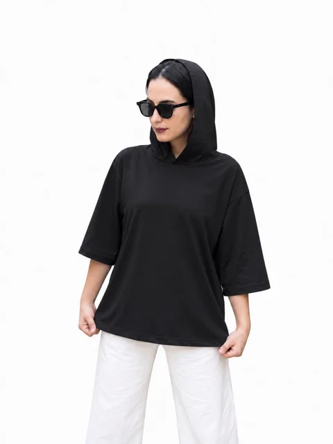 تیشرت کلاه دار زنانه مشکی