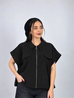 وست زنانه آستین کوتاه مشکی وست سیلک